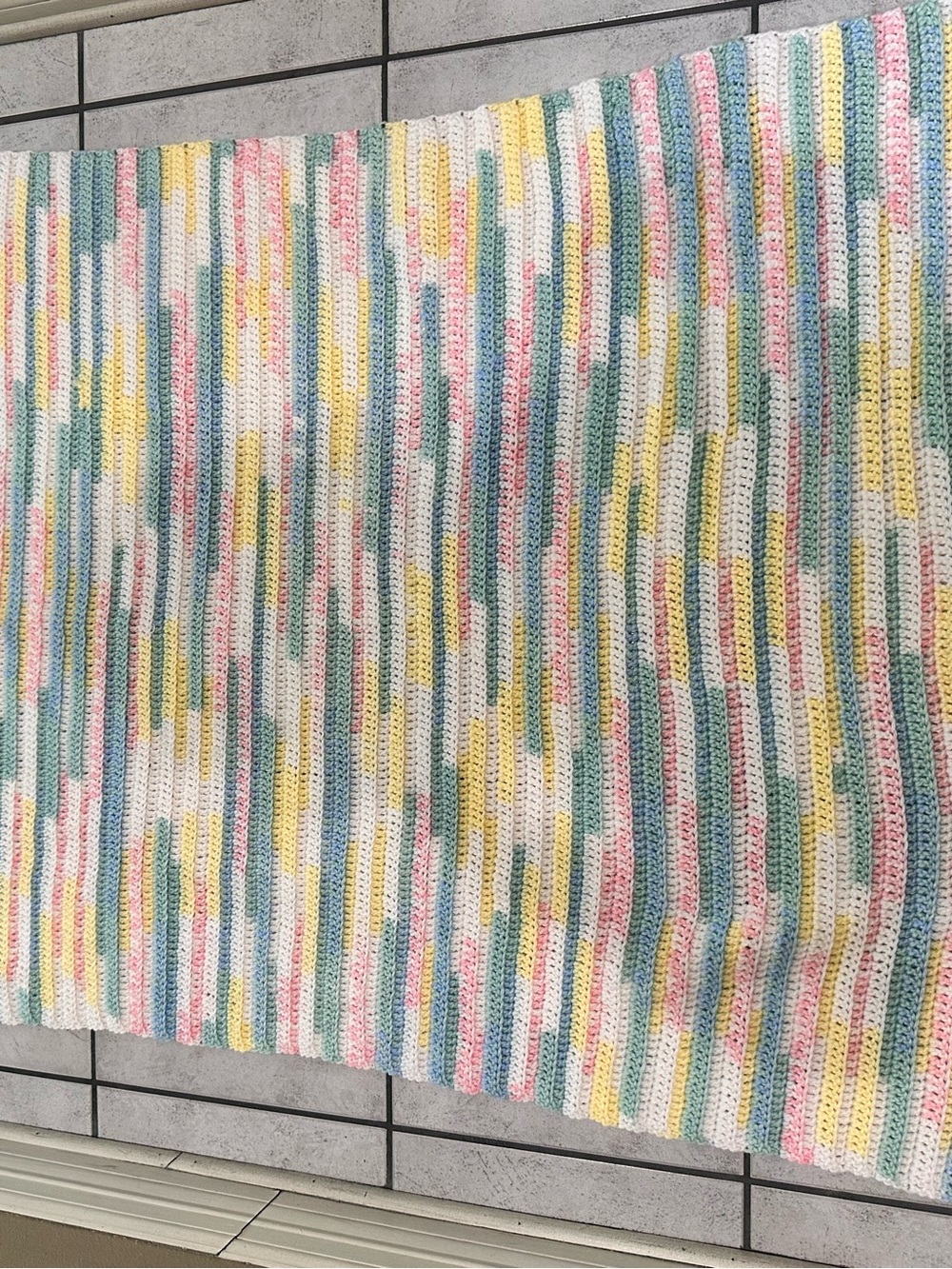 Pastel Multicolor Crochet Throw Blanket Hand Knit Homemade Baby Blanket - Picture 5 of 7